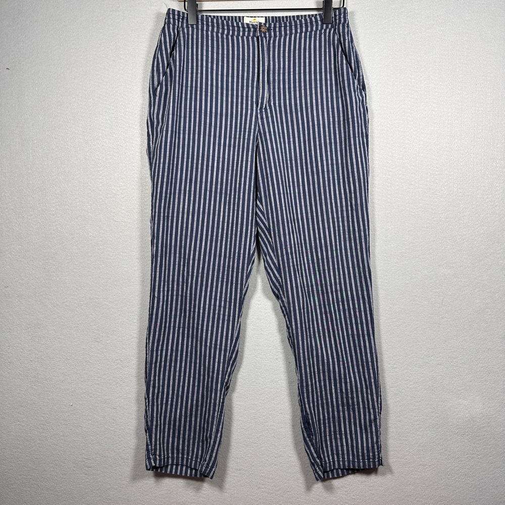 Marine Layer Womens Navy White Striped Tapered Leg Elastic Waist Pants Coastal